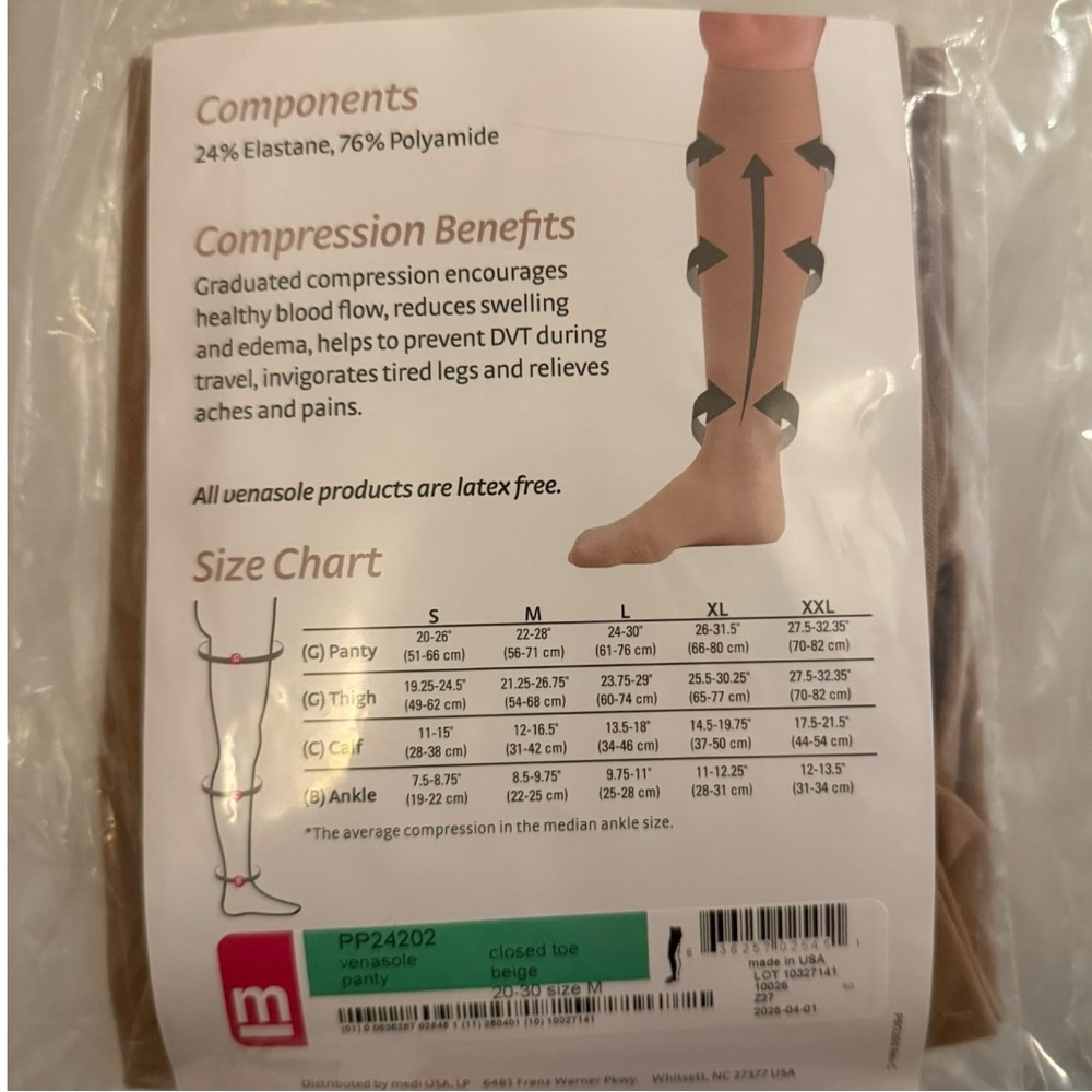 Medi Venosole 20-30 mmHg Compression Pantyhose Closed Toe Beige Size M NEW - Picture 4 of 5